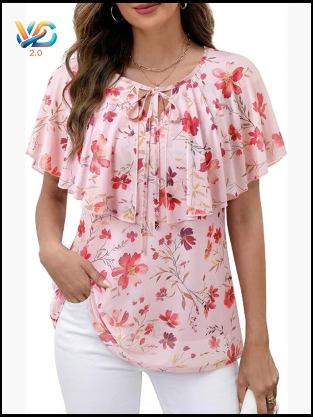 Dressy Casual A-Line Cape Flutter Sleeve Blouse Tie Neck Work Top